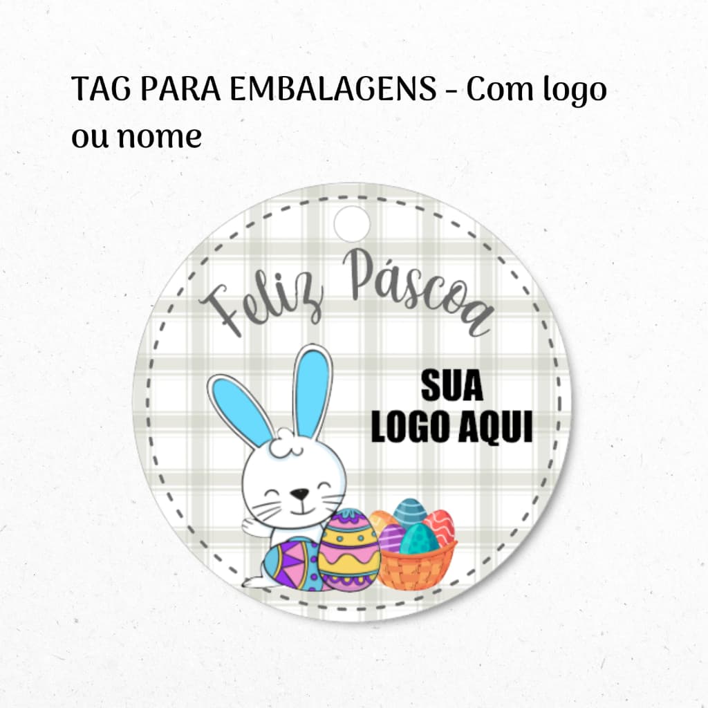 TAGS DE PÁSCOA COELHO AZUL PARA EMBALAGEM - Tag de Páscoa - TAGS PÁSCOA COM LOGO - Tags Personalizadas