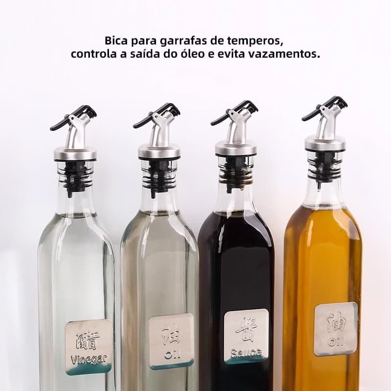 Kit 5 Bico Dosador com Tampa Flip para Azeite de Oliva, Licor e Vinho