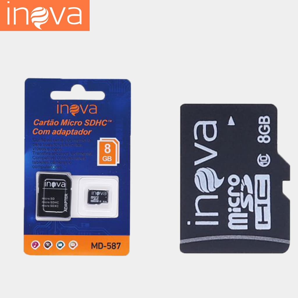 Inova Cartão De Memória Micro Sd 8gb Classe 10 Ultra com Adaptador P/Celular, Câmeras e Notebook ORIGINAL