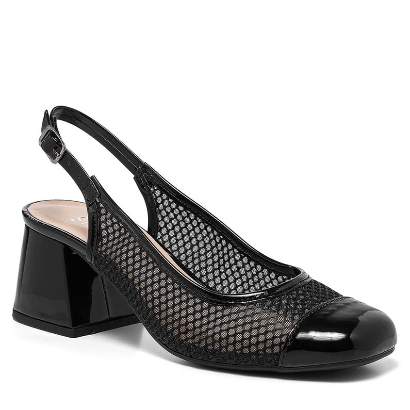 Scarpin Feminino Slingback Stessy Tela Sapato Boneca Salto Grosso Confortável Original Moda Leve