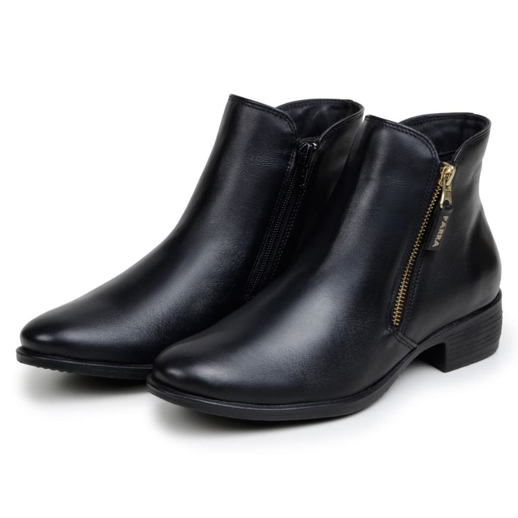 Bota Feminina Em Couro Legítimo Cano Curto Com Zíper Promoção