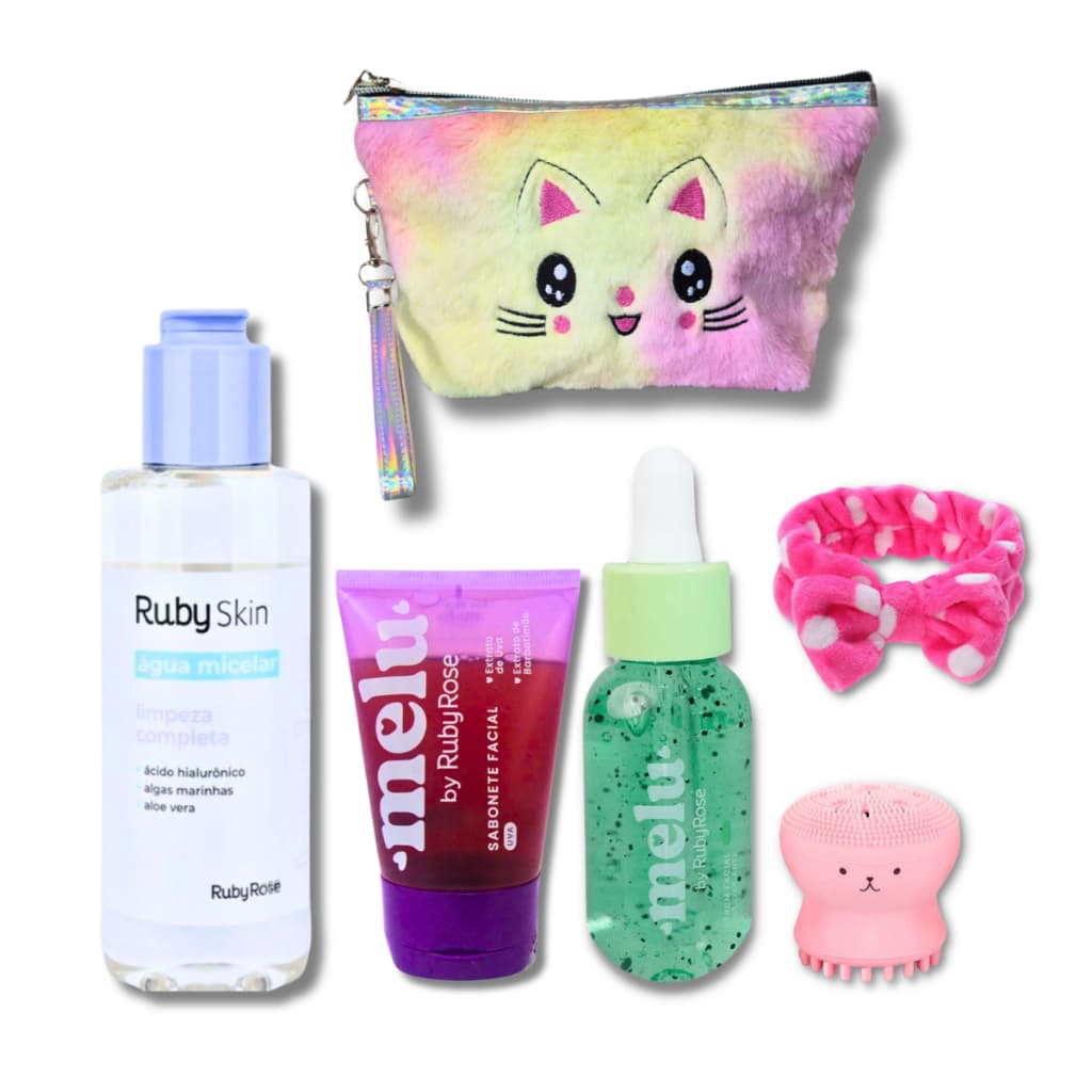 Kit skincare completo Melu: sua pele radiante em qualquer lugar -  6 Itens Ruby Rose Melu