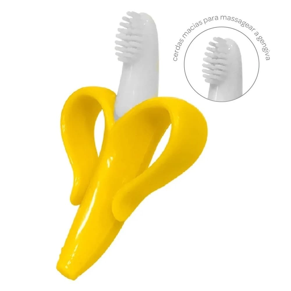 Mordedor Massageador de Gengiva Para Bebê Banana Bananinha Escova Dentes Silicone