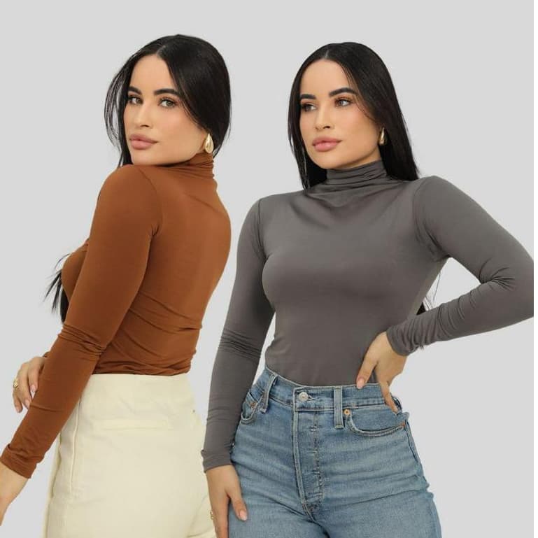 Kit 2 Peças Blusa Feminina Gola Alta Manga Longa Segunda Pele Inverno