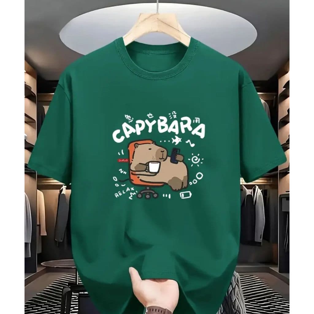 Camiseta masculina CAPYBARA Gola Redonda Manga Curta Algodão Moda Basica, Praia ,Verão  Todos Os Estilos