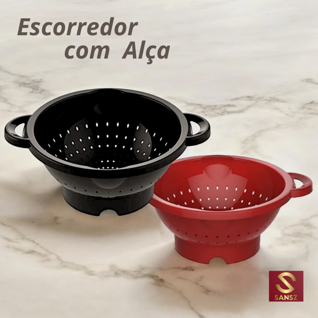 Escorredor De Macarrão Com alça Preto Multiuso Universa 25 CM Utensílios De Cozinha para Casa