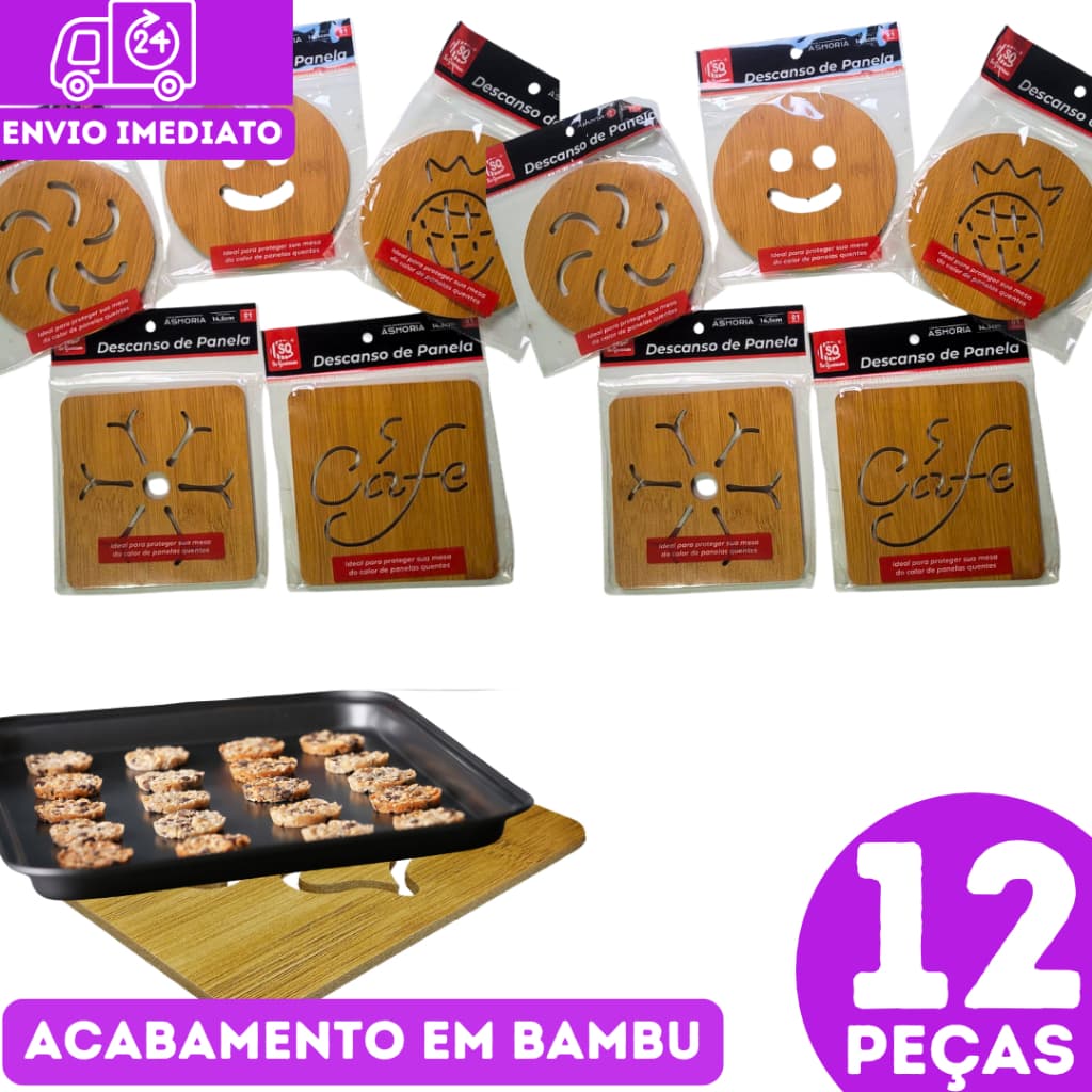 Kit 12 Descansos Panela em Bambu Protetor Resistente Cozinha Proteção Panelas