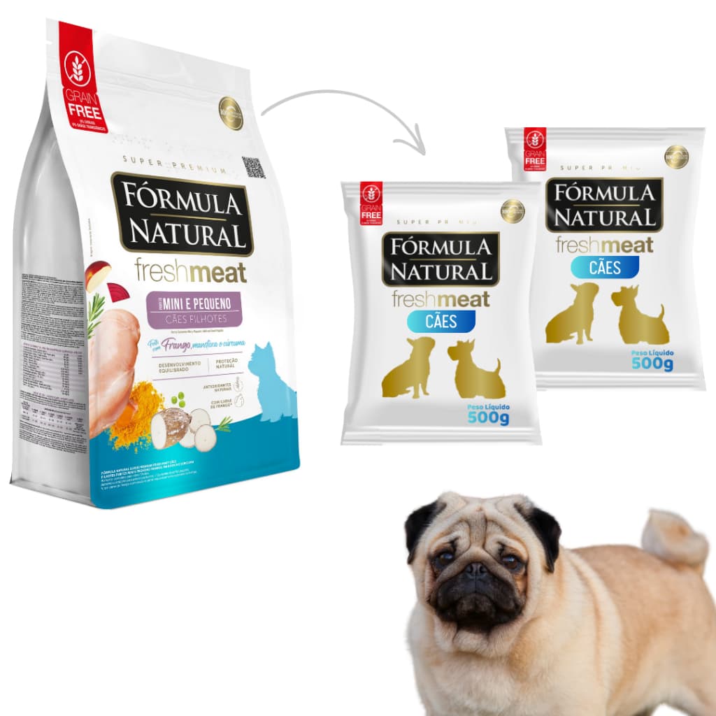 Kit C/2 Ração Fórmula Natural Linha Premium Fresh Meat Para Raças Pequenas Filhote Sabor Frango 500g