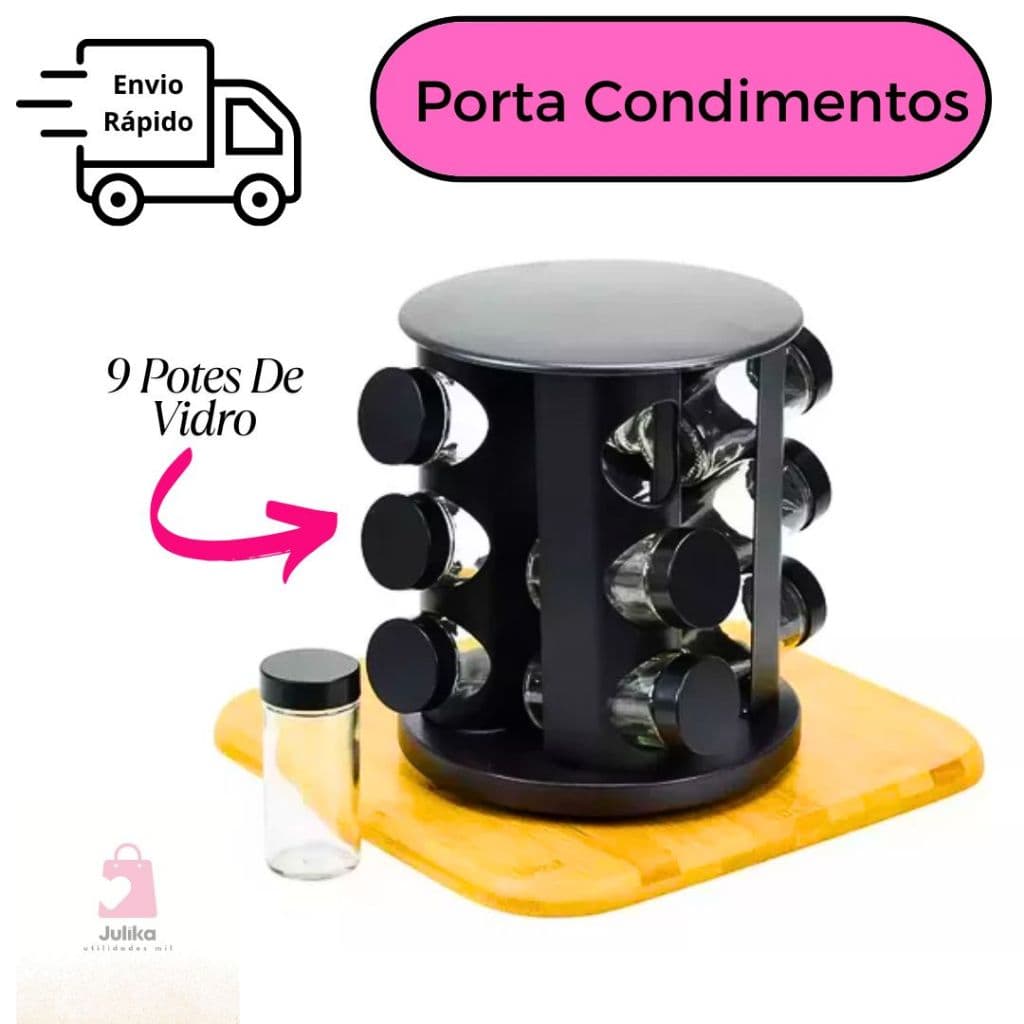 Porta Condimentos  Giratório Com 9 E 6 Potes De Vidro Com Tampas Dosadoras