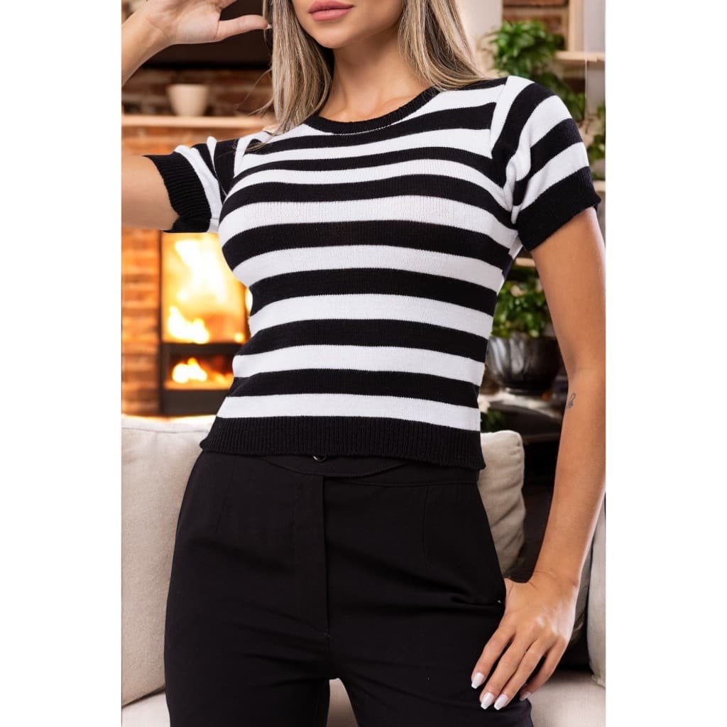 Blusa Feminina em Tricot Modal Listrada