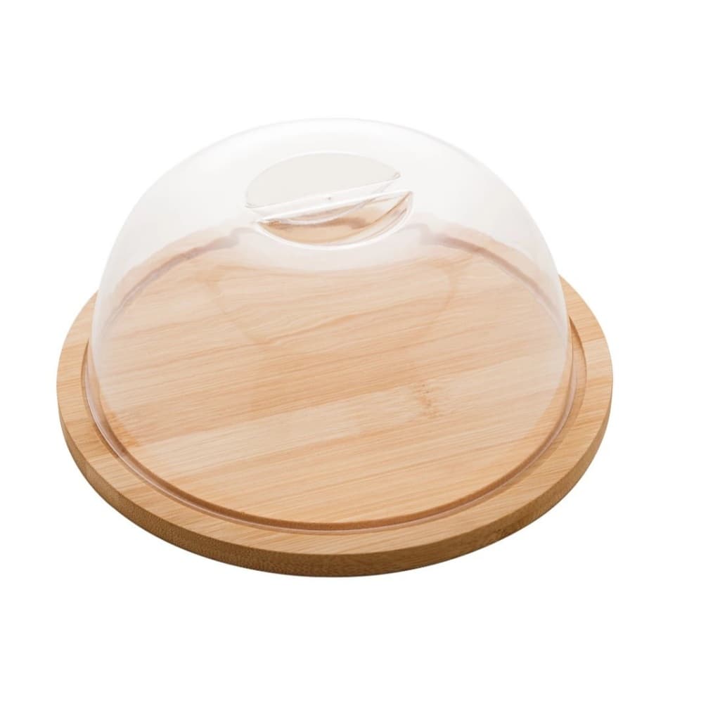 Prato para Queijo de Bambu com Tampa em Plástico 23,5 cm x 23x5 cm x 10cm