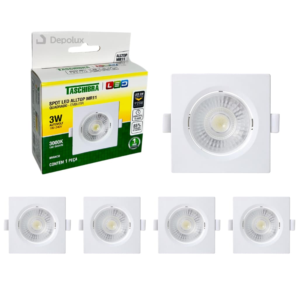 Kit 6 Spot de Led 3w Embutir Alltop Luminária de Teto Quadrado MR16 Bivolt