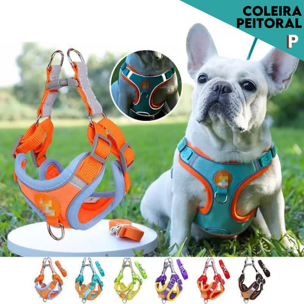 Coleira Peitoral Pet Confortável + Guia 1,5m | Passeios Sem Puxões | Para Cães e Gatos Pequenos Nybc