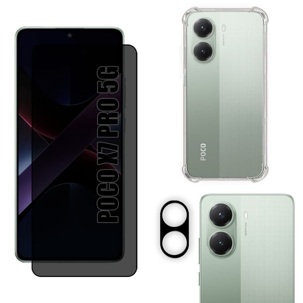 Kit Para Xiaomi X7 Pro 5g | Película de Privacidade Fosca - Capa Anti Shock - Película da Câmera 3D