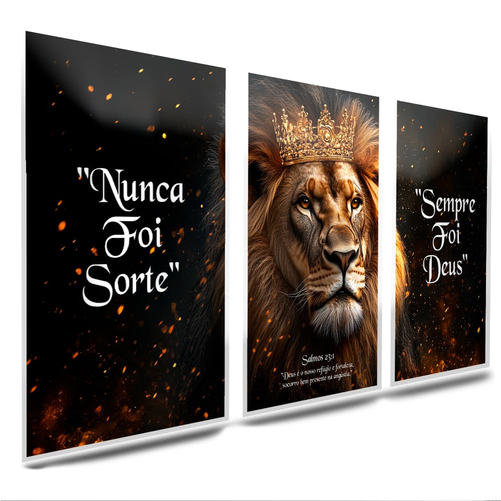 Quadros decorativos moderno religioso elegante rei leão de judá frase motivacional nunca foi sorte Decoração de parede
