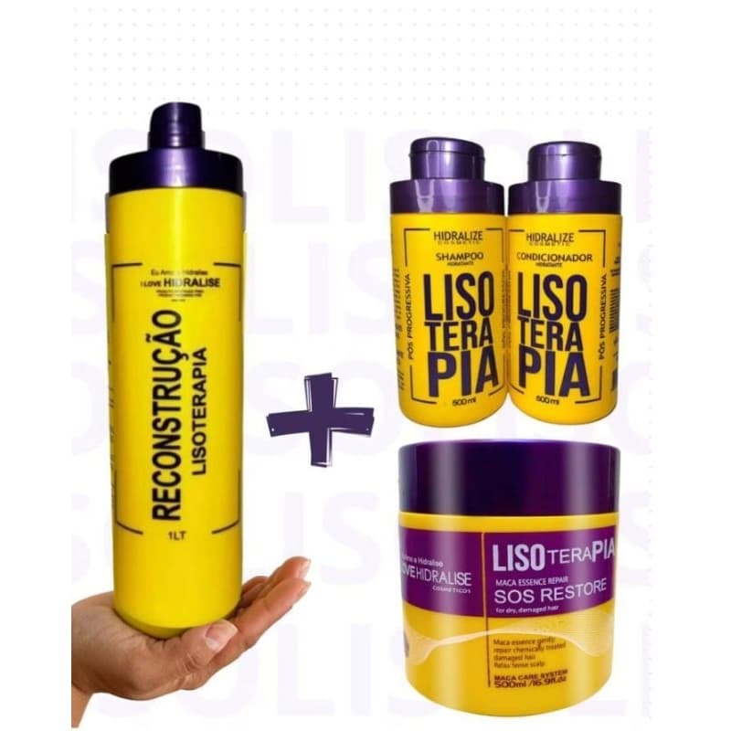 Kit  MÁSCARA de Reconstrução Massa Capilar 1 L+ Shampoo e Condicionador + Máscara Colágeno Lisoterapia 500 ML