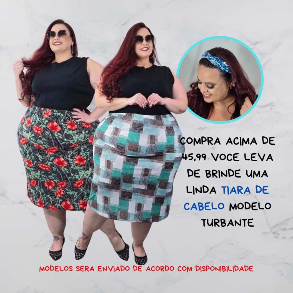 3 Saia Reta Plus Size Feminina Midi Liganete Estampas Variadas G2 - G5