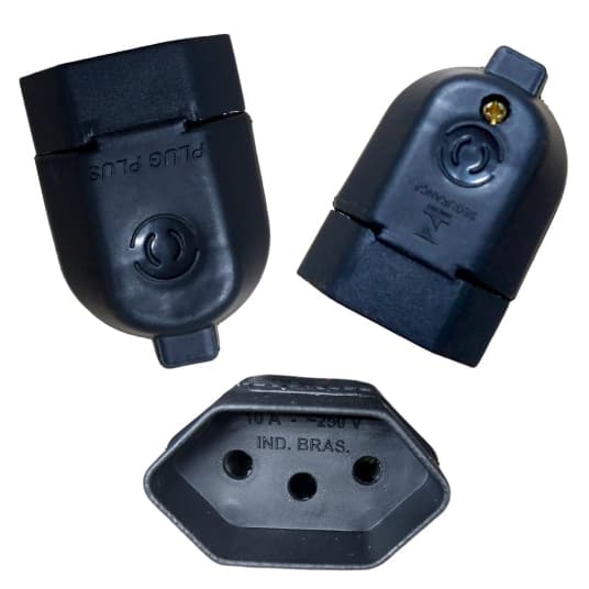 Plug Pino Fêmea 2P 10 a 250 V Preto Plug Plus | 20/30/50/100 Unidades