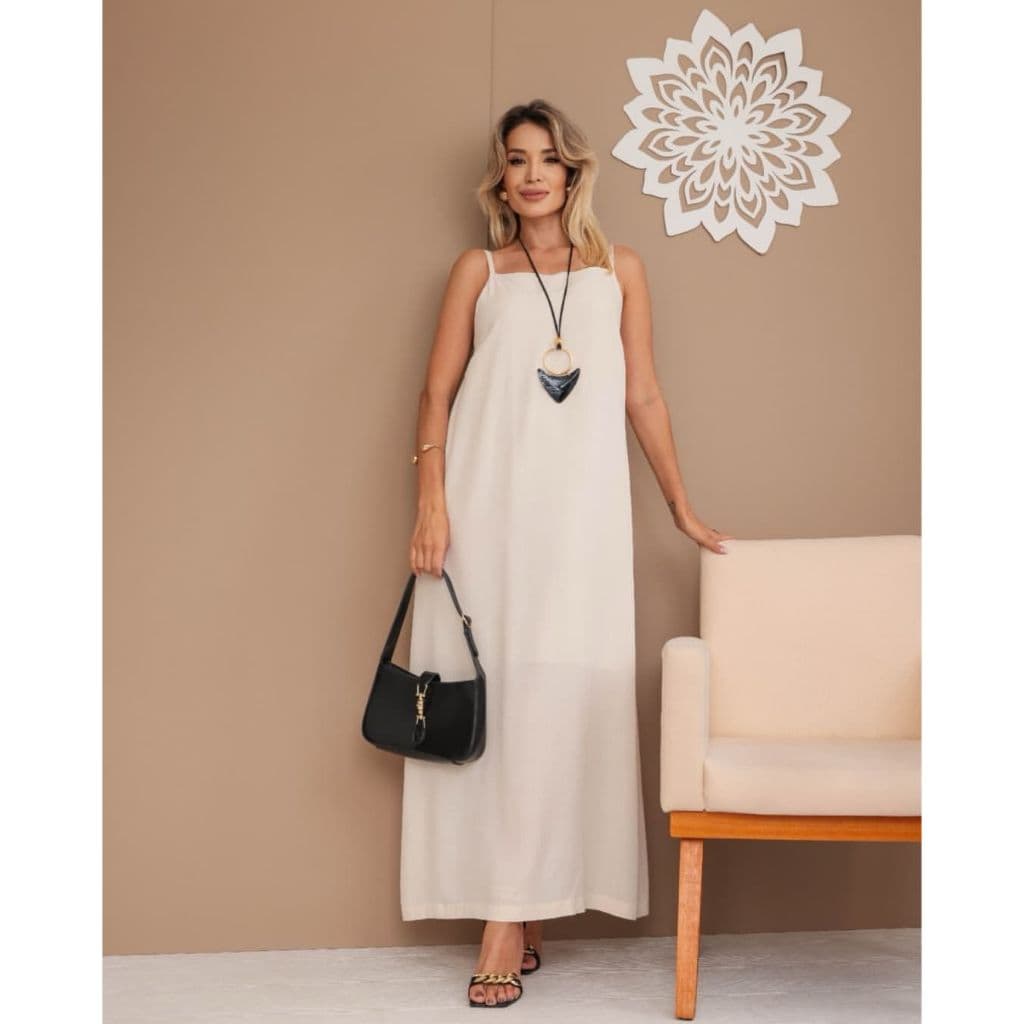 Vestido Longo Feminino Forrado Soltinho De Alcinha Com Bolso Elegante Moda Feminina