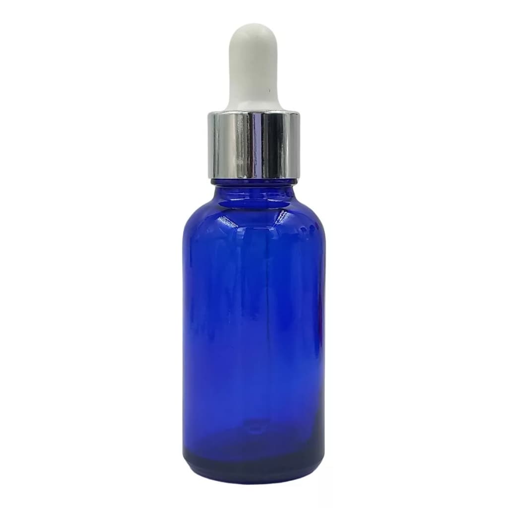 Frasco De Vidro Azul Conta Gotas gotejador 30ml Tampa Prata Premium + BRINDE