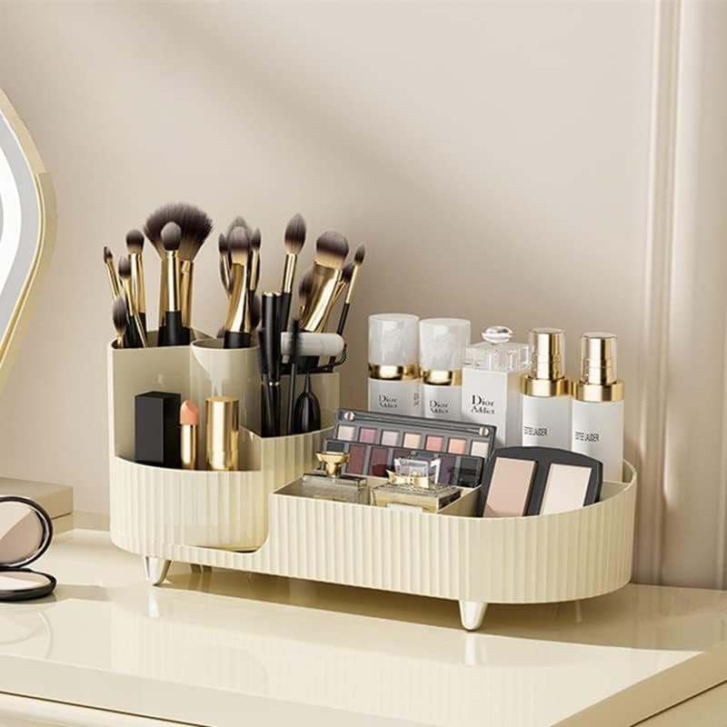 Organizador Porta Maquiagem Pincel Cosméticos Acessórios Banheiro Luxo Canelado Rotativo