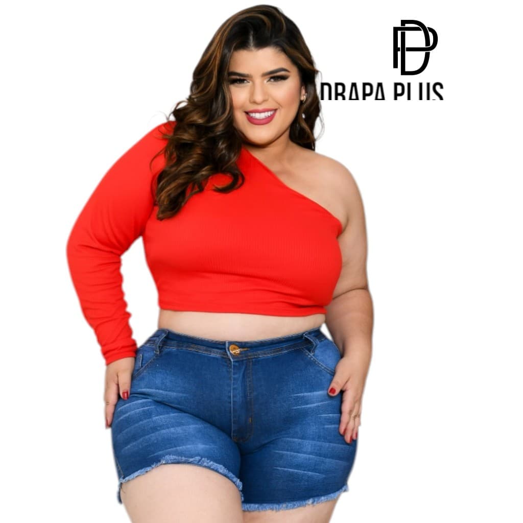 CROPPED UMA MANGA PLUS SIZE FEMININA ELEGANTE CURVY