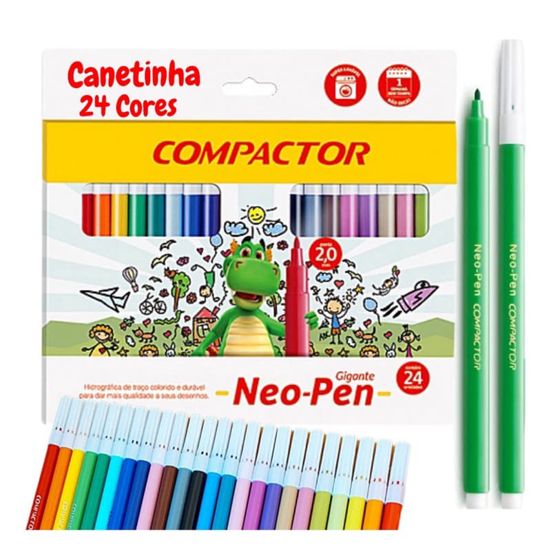Canetinha Compactor 24 Cores Neo Pen Gigante Hidrográfica