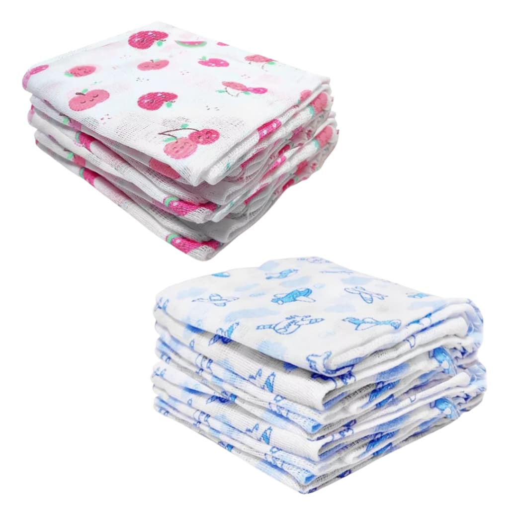 Fralda De Pano 100% Algodão Estampada 5 Unidades Caricia Baby