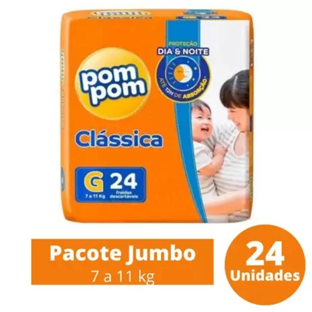 Fralda Pom Pom Clássica Jumbo Tamanho G - Pacote com 24 Unidades