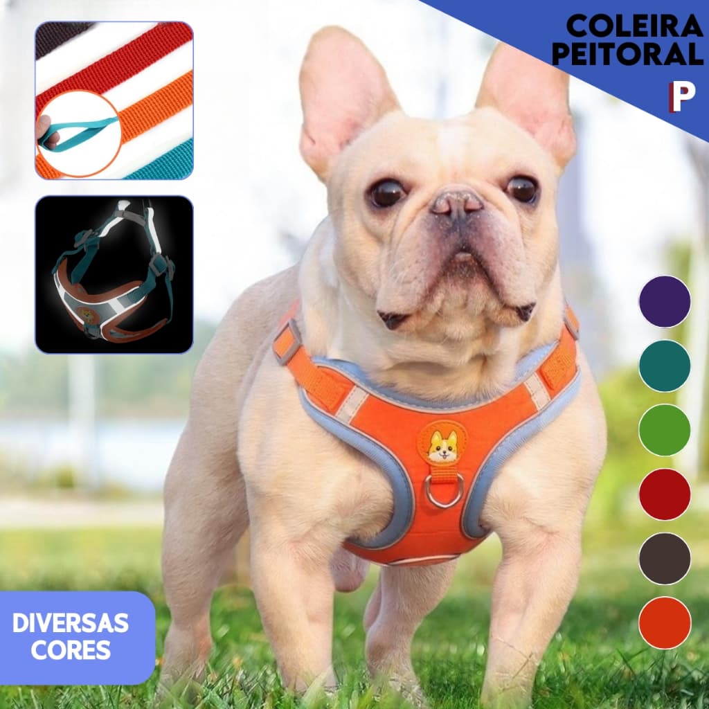 Coleira Peitoral + Guia 1,5m Cachorro Pet Colete Confortável Cão e Gato Pequenos