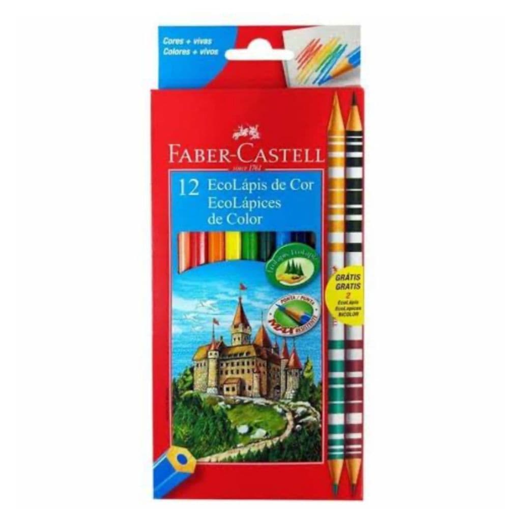 Kit Caixa Lápis De Cor Faber Castell 10 Cores + 2 Bicolor