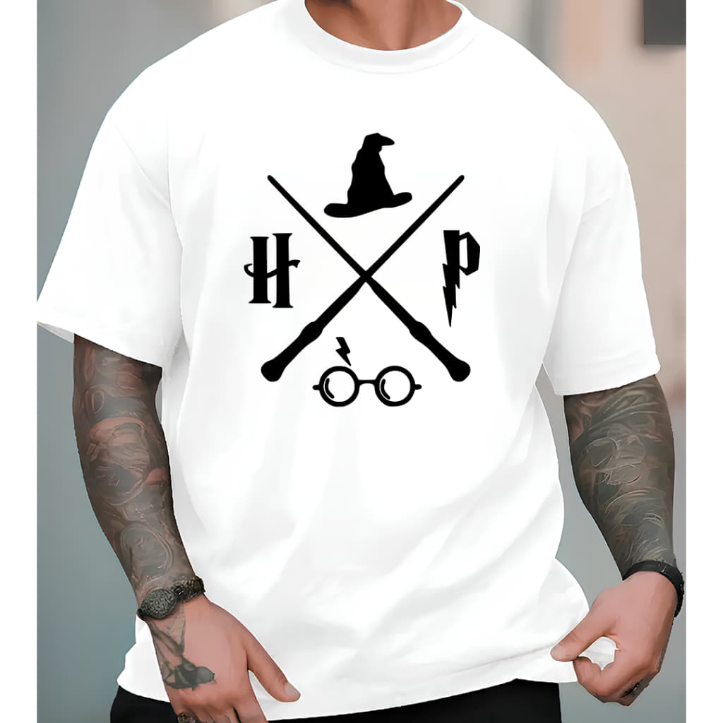 Camiseta Manga Curta Harry Potter Varinha Camisa Adulto e Infantil 100% Algodão