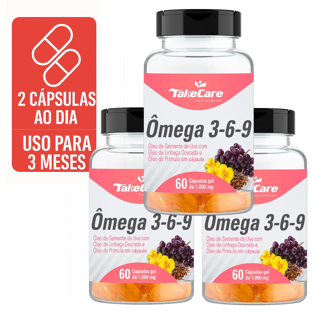 Kit Ômega 3 6 9 Vitamina E - 180 Cápsulas, óleo de semente de uva, óleo de linhaça e óleo de prímula