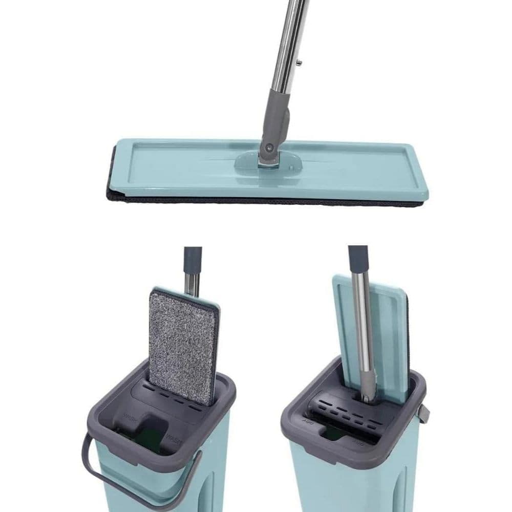 Flat mop esfregão giratório 360º com 1 refil e balde cor verde