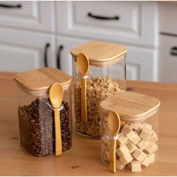 POTE DE VIDRO COM COLHER DE BAMBU