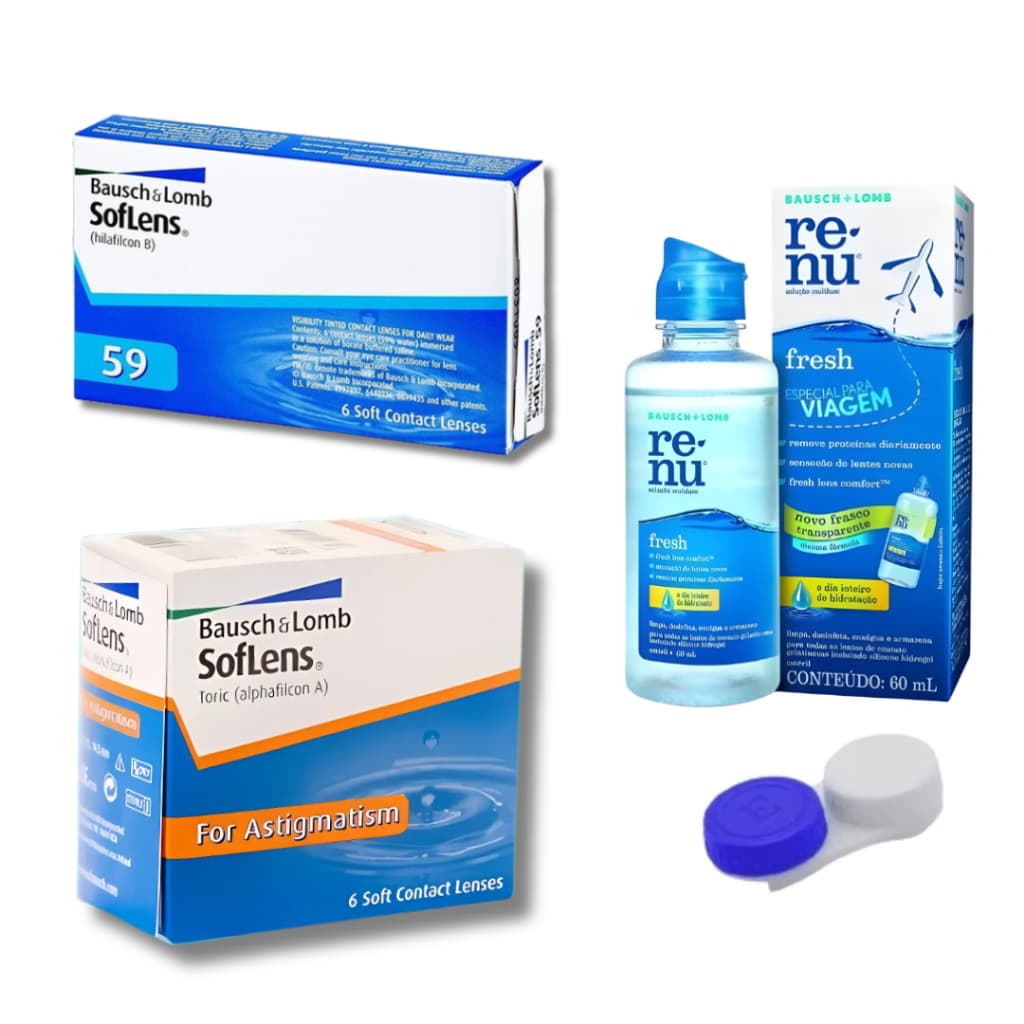 Lente de Contato Soflens Tórica 66 e Lente de Contato Soflens 59 + Estojo + Renu60ML