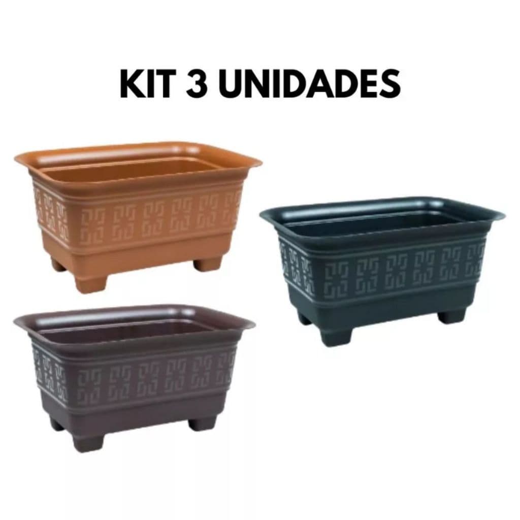 Kit 3 Vasos Jardineira Floreira Retangular Plastico 3,5 Litros