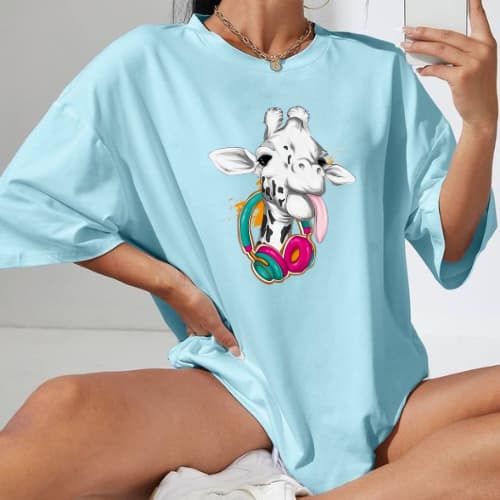 Camisa Camiseta Feminina Lançamento 100% Algodão 30.1 Oversized Girafa T-Shirt Moda Streetwear