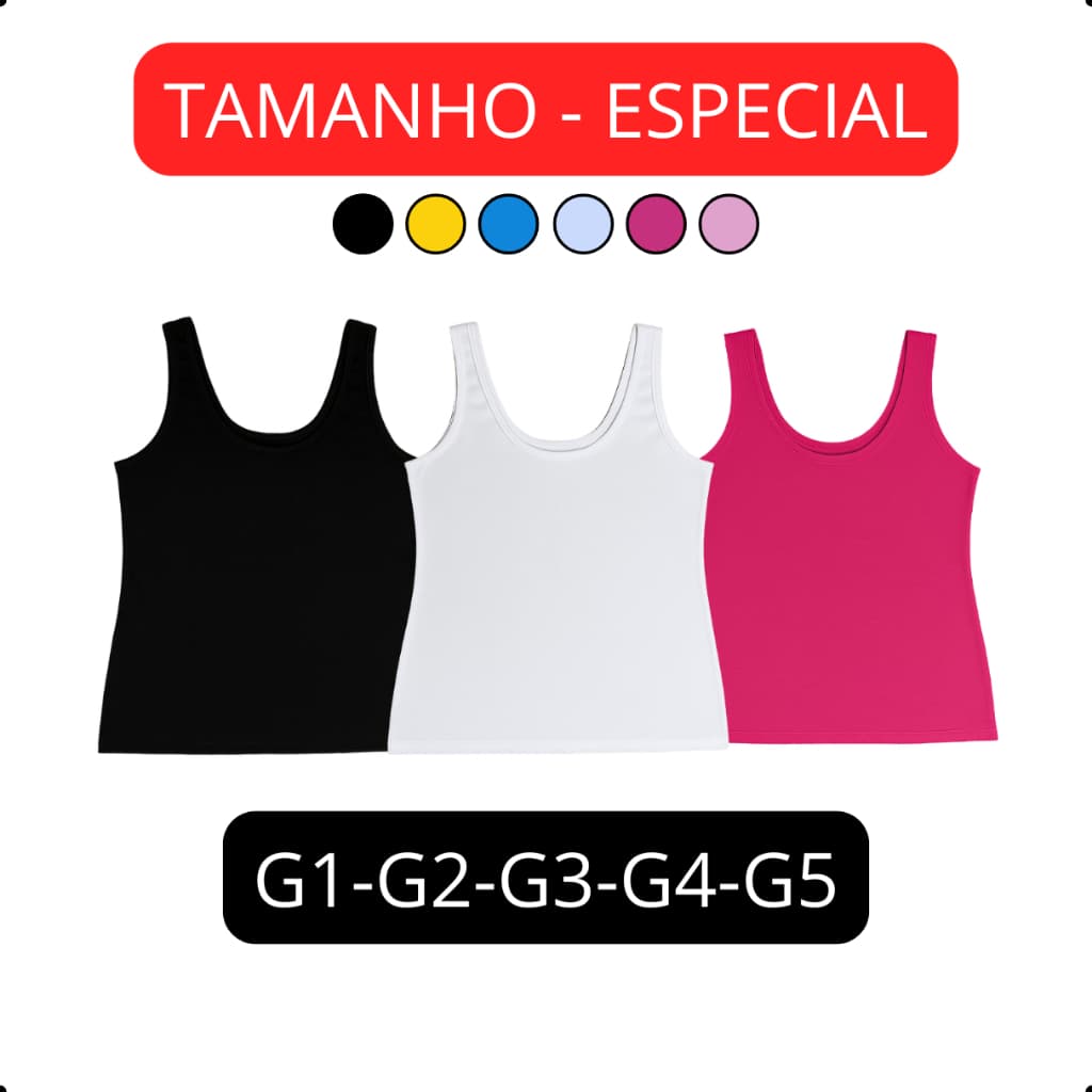 Regata Feminina Plus Size | Tamanhos Especiais G1 ao G5 | Cores Variadas e Conforto Máximo