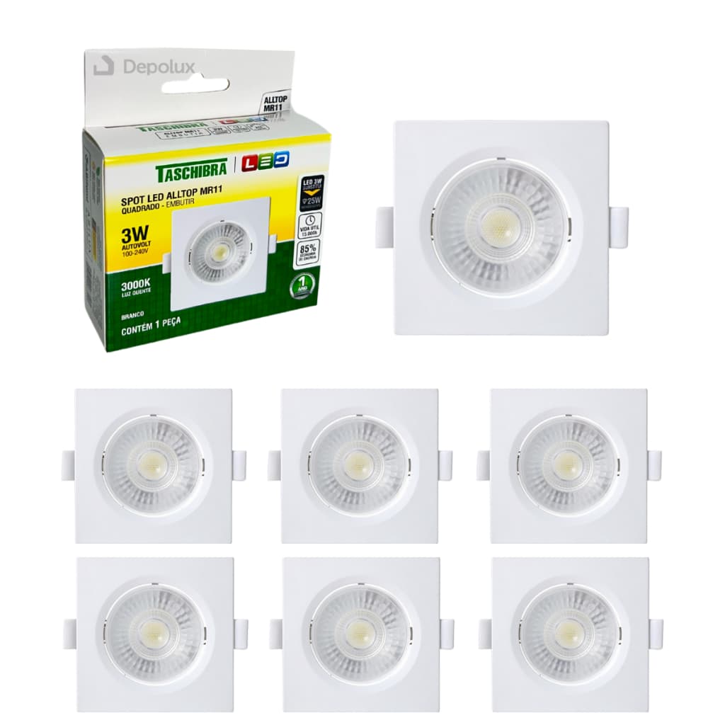 Kit 8 Spot de Led 3w Embutir Alltop Luminária de Teto Quadrado MR16 Bivolt