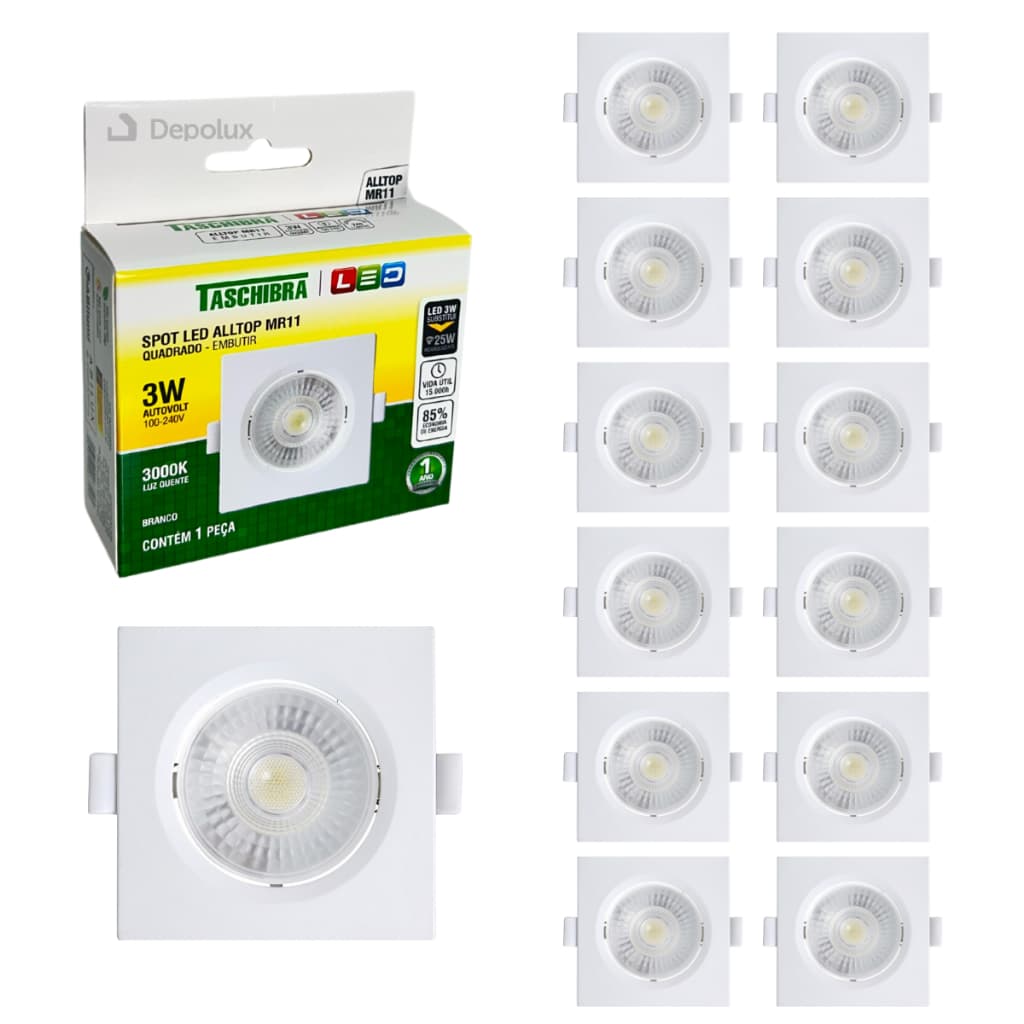 Kit 15 Spot de Led 3w Embutir Alltop Luminária de Teto Quadrado MR16 Bivolt