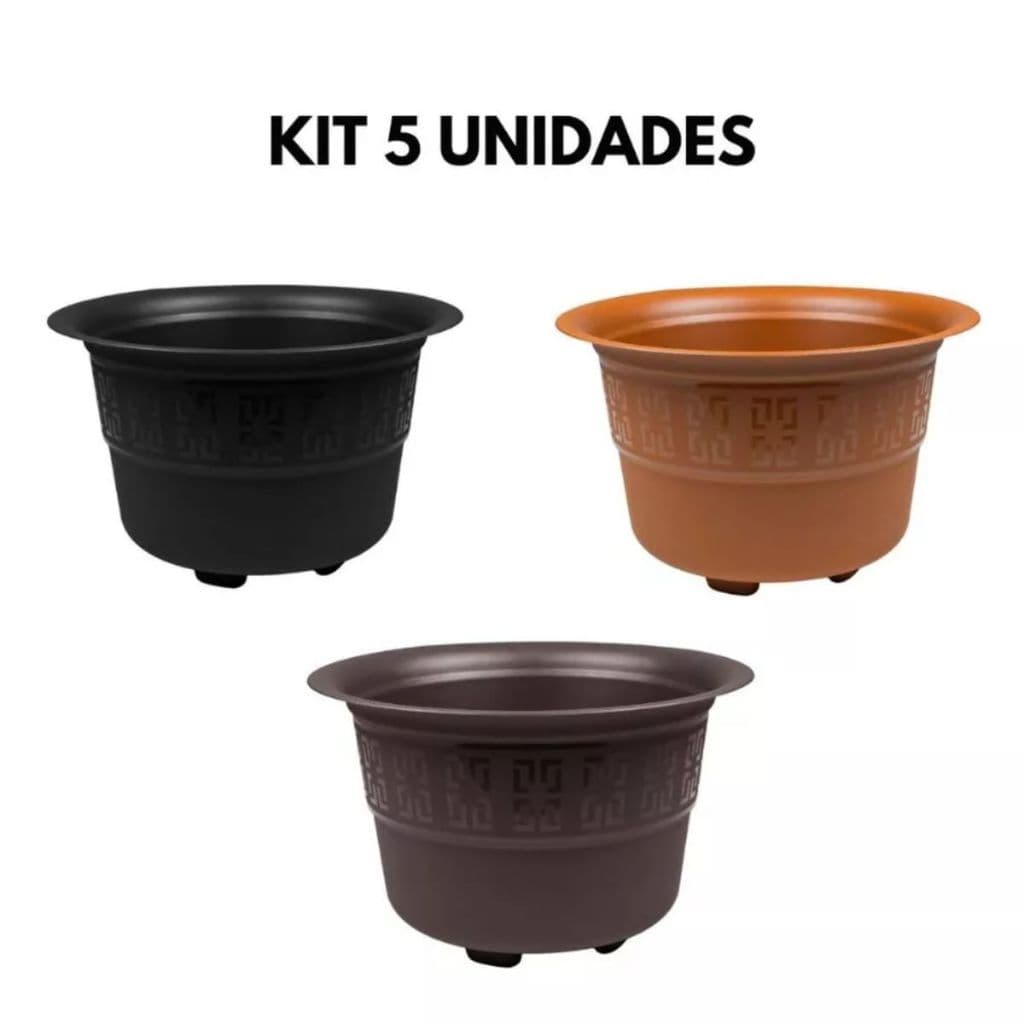 Kit 5 Vasos Plastico Reforçado Para Plantas Jardim Suculentas 5 Litros