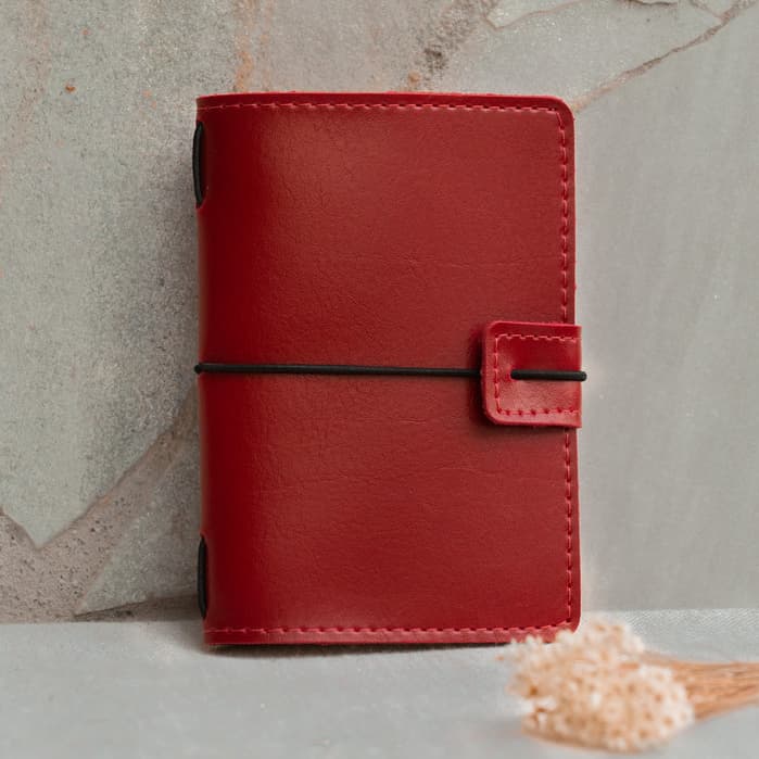 Kit Caderno Journal 60 Folhas De Bolso Sem Pauta + Capa De Couro Exclusiva Midori Singular Rosa
