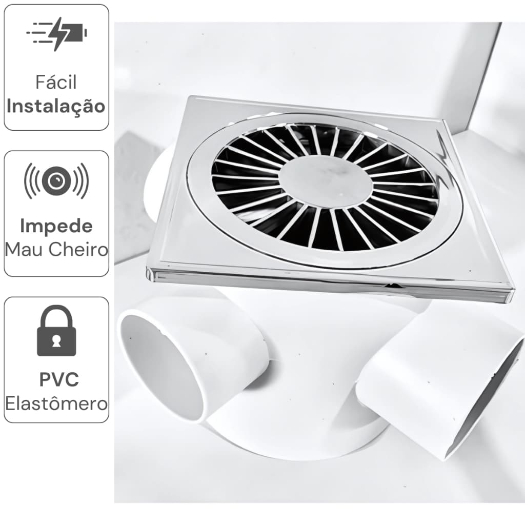 Caixa Sifonada Para Banheiro Com Grelha Cromada Chuveiro PVC 10x10cm
