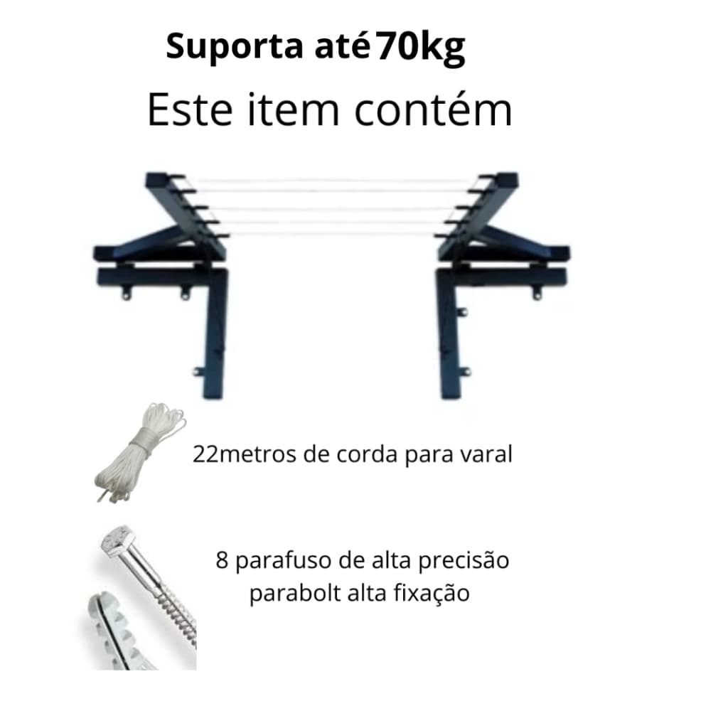 Varal Retrátil Para Apartamento Lavanderia Pequena Até  70kg
