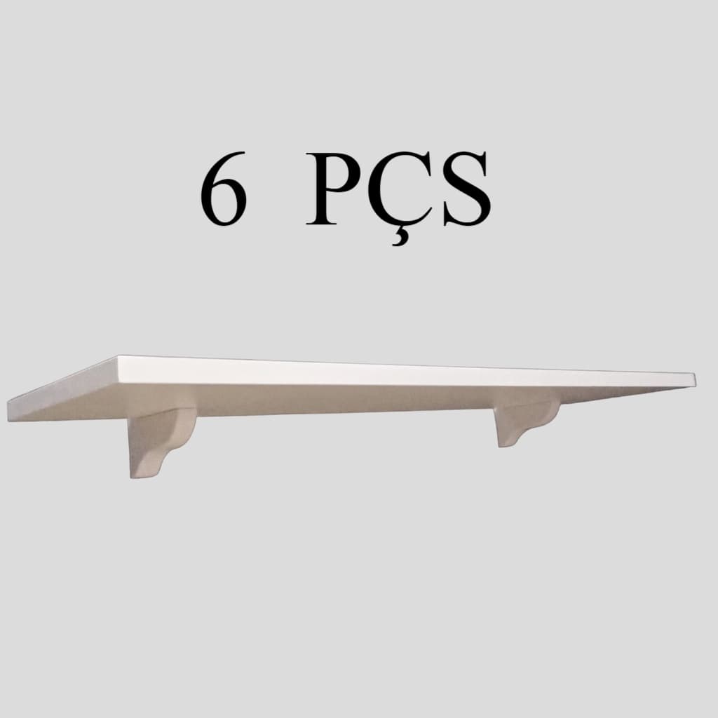 6 Prateleiras Lisa Mdf 15mm Branco 80 x 20 Cm, Com Suporte Bico de Tucano , Bucha e  Parafusos