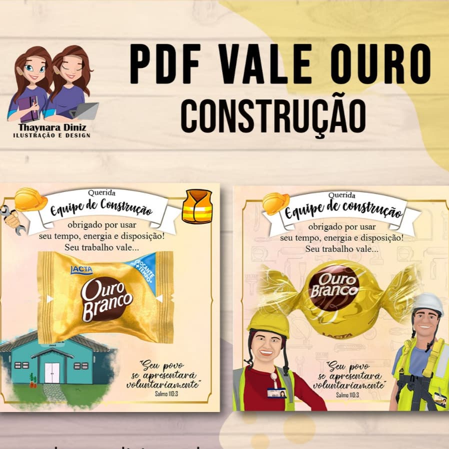 Cartão - CONSTRUÇÃO -  Seu trabalho Vale Ouro - PRONTA ENTREGA