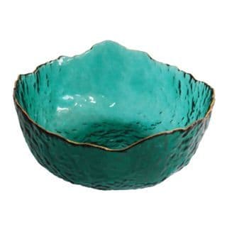Bowl De Vidro Rustic Turquesa Com Borda Dourada