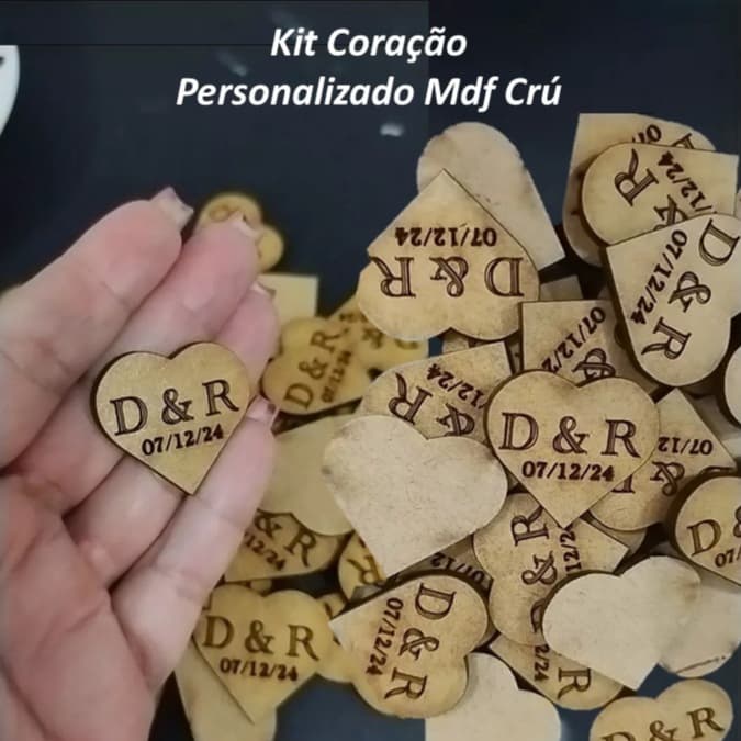 Kit Coração Personalizado Iniciais Nomes Mdf Crú Corte à Laser Sem Furo Lembrança Casamento Noivado