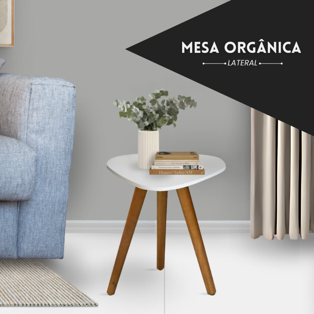Mesa Lateral Sala Pé Palito Decorativa Tampo Orgânico Para Interiores
